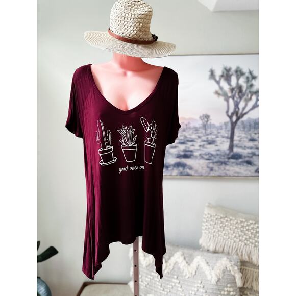 NWOT Cold Shoulder Cactus Boho Vibes Flowy Tunic L - Picture 1 of 4